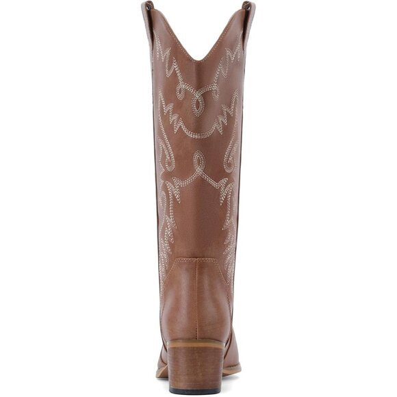 ⚡Women's Wheat Pointy Toe Mid Calf Embroidery Western Cowgirl Boots Pull On - Picture 4 of 4